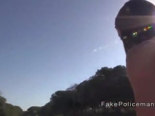 Provocative cutie strips shorts and fucks cop outdoor